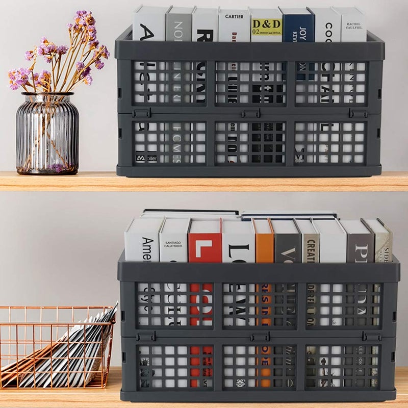 Ggbin 34 Liter Folding Plastic Containers, Grey Plastic Crate, 2 Packs - Image 4